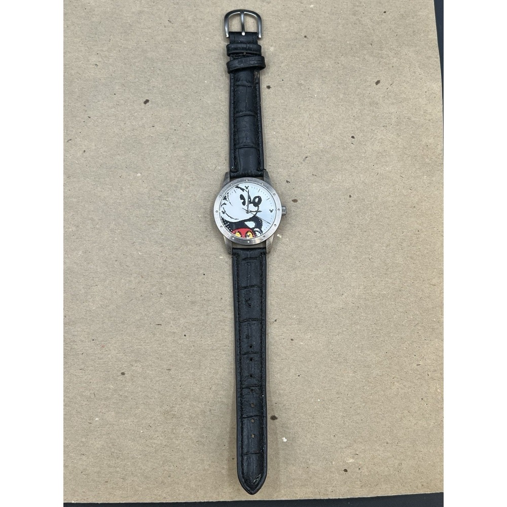 Walt Disney World LIMITED RELEASE Mickey Mouse Watch Black Leather Strap Rare